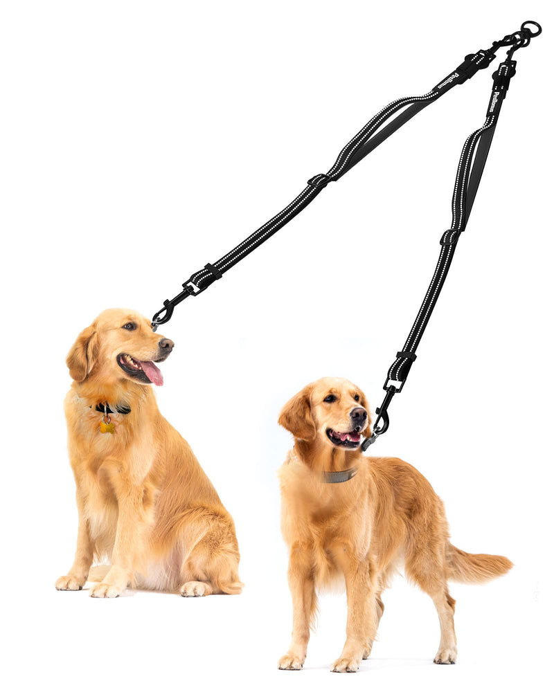PetBonus Dog Lead Double Lead for Two Dogs, No Tangle Double Leads for Small Medium and Large Dogs Running Training, Adjustable Reflective Splitter Leads (Large) - PawsPlanet Australia