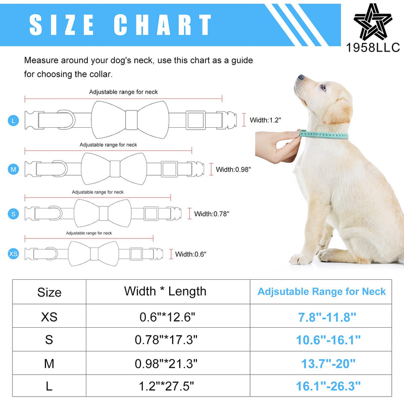 Dog Collar with Bow Tie Cute Pet Collar with Alloy Buckle & D Ring Adjustable Soft Dog Collar for Small Medium Large Girl Dogs Cats Blue XS( 7.8"-11.8") - PawsPlanet Australia