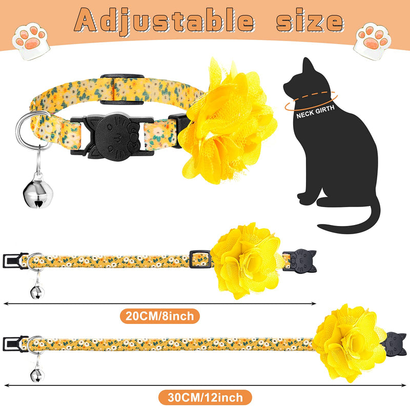 4 Pieces Cat Collar Floral with Bell and Removable Flowers Summer Flower Patterns Adjustable Collar for Pets Daily and Summer Decoration - PawsPlanet Australia