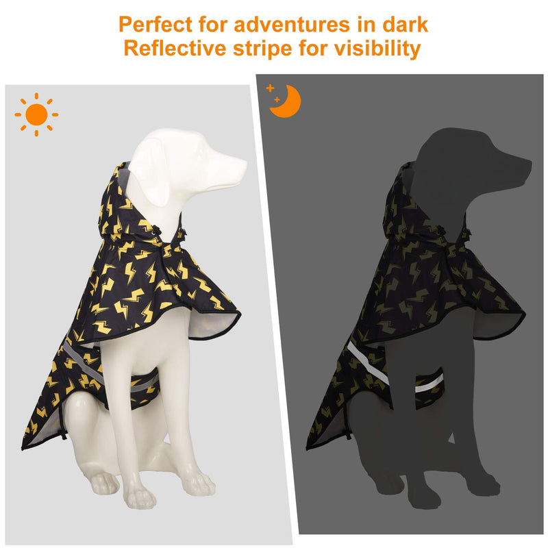 Dog Raincoat Adjustable Waterproof Hooded Slicker Lightweight Rain Poncho for Small Medium Large Dogs and Puppies Pet Jacket with Hood Reflective Comfortable Easy to Wear Walking Black Lightning - PawsPlanet Australia