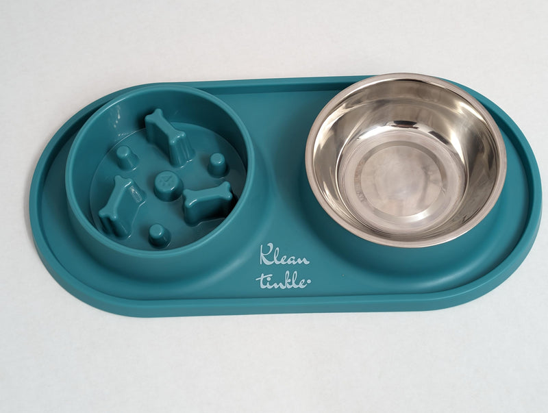 Pets Dog Bowl Set - Anti Skid Removable Double Slow Feeder Dog Bowls with Non Skid Silicone Mat - Stainless Steel Dog Water Bowl for Cats & Pets –A Beautiful Dirty Blue Color - PawsPlanet Australia