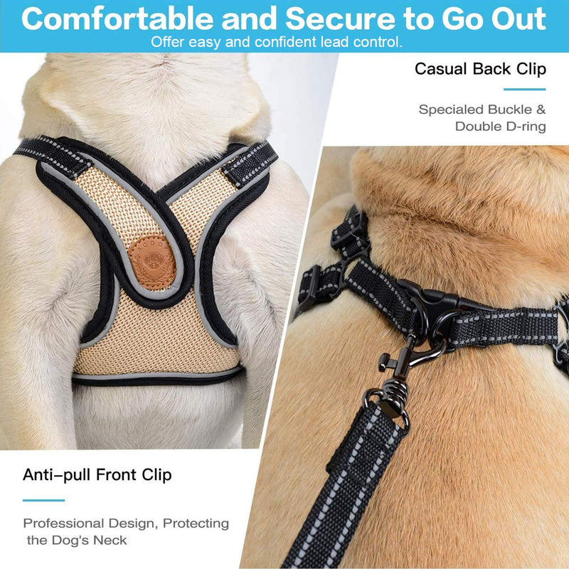 DD Dog Harness and Lead Set, Adjustable Reflective Soft Mesh Vest Harness with Leash for Puppies Dogs (Khaki/Small) S Khaki - PawsPlanet Australia