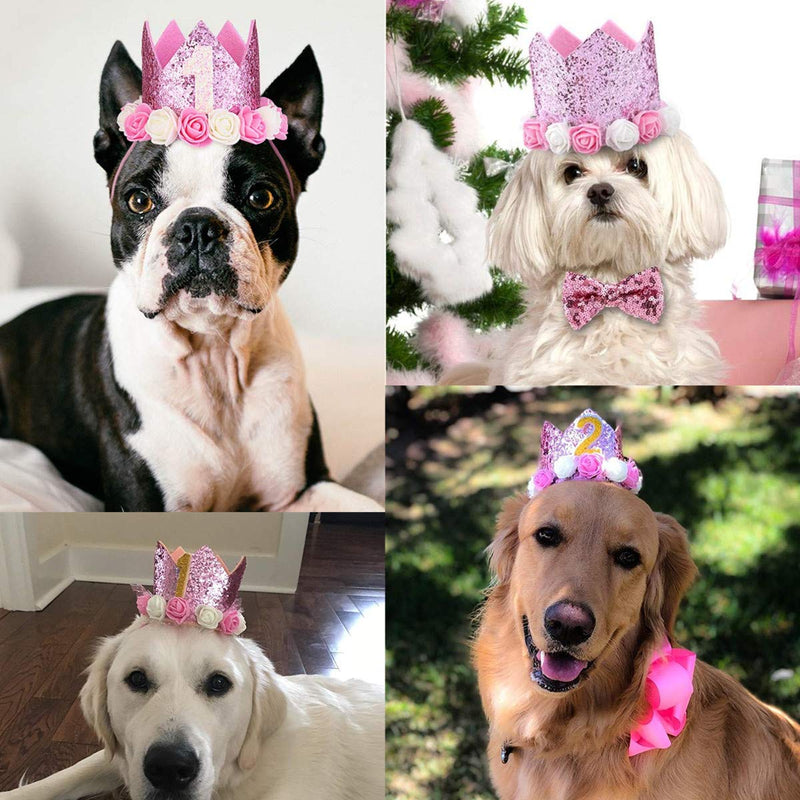 N\A Dog Birthday Hat Pink Crown Birthday Party Hat Pet Birthday Number for Girls Boys Dog or Puppy Birthday Decor - PawsPlanet Australia