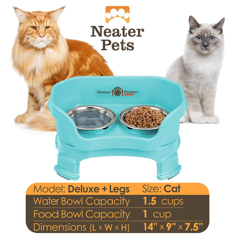 Neater Pet Brands Neater Feeder Deluxe for Cats with Leg Extensions - Elevated Food & Water Bowls - Mess-Free Raised Feeder, Aquamarine S - Cat - PawsPlanet Australia