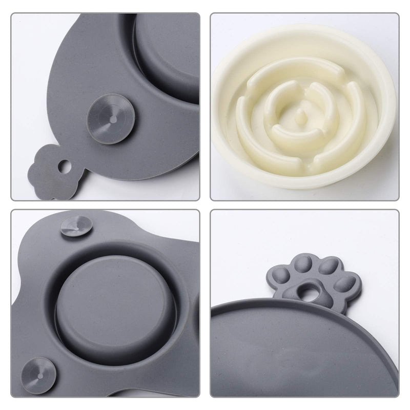 HOISTAC Small pet Dog Double Bowls with mat ,Slow Feeder Puppy Dog Bowl,Water and Food Feeder Bowls for Small Sized Dog,cat,Puppy, 2 Dog Bowls No Spill Non-Skid Silicone Mat ,Gray. - PawsPlanet Australia