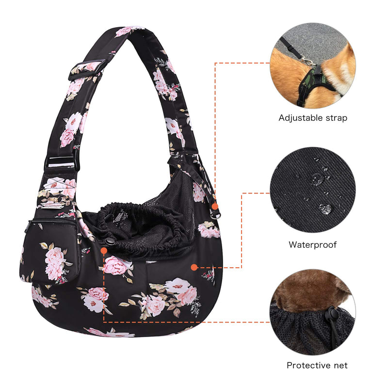 MOSISO Dog Cat Sling Carrier, Pet Dog Carrier Camellia Tote Bag Hands Free Adjustable Padded Strap Breathable Polyester Soft Carrying Travel Shoulder Bag with Front Pocket for Small Dog Cat, Black - PawsPlanet Australia