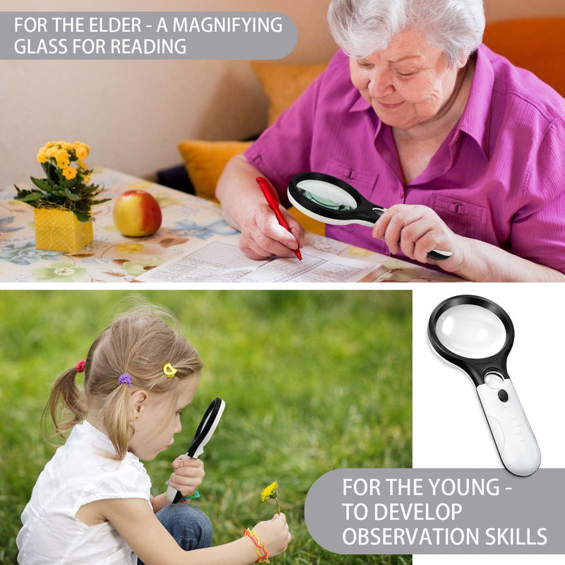 Magnifying glass with light, 10X 30X reading magnifying glass, handheld magnifying glass with double lens for the elderly for reading, gifts for parents and children - PawsPlanet Australia