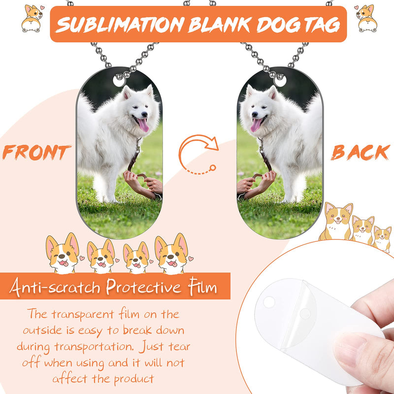 Sublimation Blank Dog Tag Aluminum White Sublimation Stamping Tag Pendants Double Sided Blank Stamping Metal Tags, 23.6 Inch Dog Tag Chain, Heat Tape for Personalized Pets Tags (15 Pieces) 15 - PawsPlanet Australia