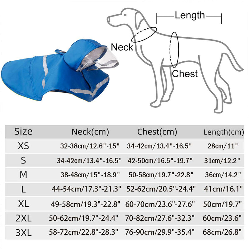 [Australia] - Reflective Dog Raincoat with Hood & Harness Hole for Small|Medium|Large Dogs Puupy, Hoodie Rain Jacket Poncho Clothes Waterproof,Magic Tape Closure Adjustable, A Bonus Storage Bag, Easy to Use/Store L:chest=20.5"-24.4" Blue 