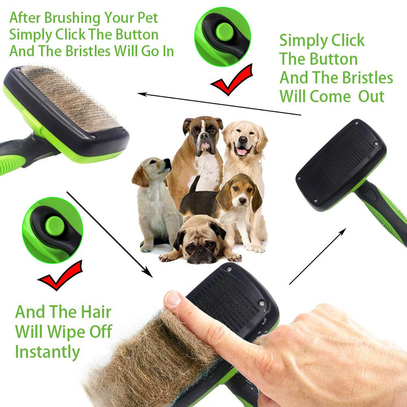 [Australia] - Pet Brush Self Cleaning Slicker Brush – 2019 for Dogs and Cats Including Easy Self-Cleaning Button, Soft Designed Grip Hand, Eliminates Loose Undercoat & Tangles Shedding & Hairballs(Green) 