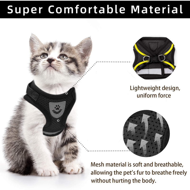 Cat Vest Harness and Small Dog Vest Harness for Walking, All Weather Mesh Harness, Cat Vest Harness with Reflective Strap, Step in Adjustable Harness for Small Cats Black X-Small (Chest: 8"-9") - PawsPlanet Australia