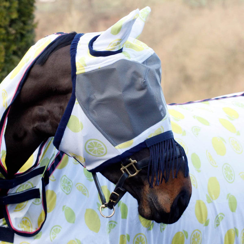 Masta Horse Fly Mask with Ears & Nose Fringe Lemon | Equestrian Midge Protection Repellent Hood | Cob Full Pony Extra-Full Small Pony - PawsPlanet Australia