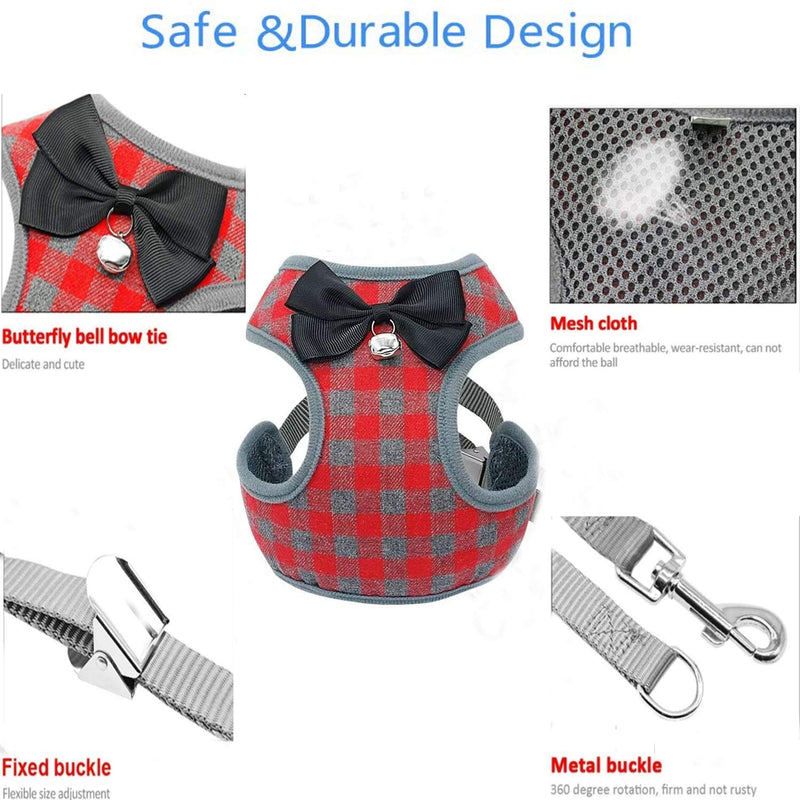 [Australia] - Aqiku Pet Harness and Leash Set for Walking Small Cat and Dog Harness, Escape Proof Soft Vest Harnesses with Bell Bow, Easy Control Breathable Pet Safety Jacket & 1 Metal Leash Ring S(Chest:7.8"-15.7") 