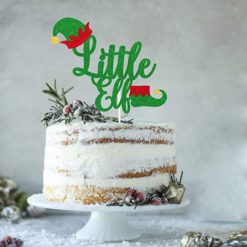 Green Glitter Little Elf Cake Topper, Elf Baby Shower Cake Topper, Christmas Elf Cake Smash Decor, Winter Onederland Party Decoration - PawsPlanet Australia