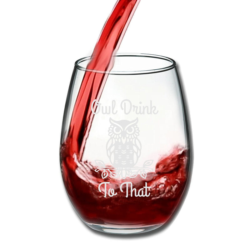 Owl Drink To That Funny 15 Ounce Stemless Wine Glass | Perfect Birthday Owl Themed Gift For Men or Women | Owls Kitchen Decor and Decorations | Unique Owl Housewarming Gifts - PawsPlanet Australia