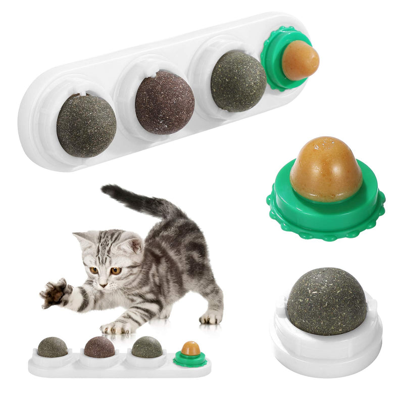 POPETPOP Catnip Balls for Cats- Rotatable Catnip Ball Cat Candy 5 in 1 Self-Adhesive Edible Catnip Toys, Catnip Wall Lick Treats Toys for Cats Kitten Kitty - PawsPlanet Australia