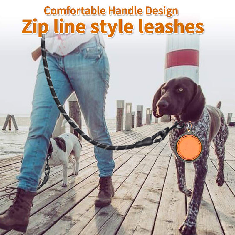 [Australia] - COOYOO - 2 Pack Dog Leash 5 FT Heavy Duty Radiant Colors, Reflective Rope - Padded Handle - Reflective Dog Leash for Medium Large Dogs with Collapsible Pet Bowl Set 4-Black+Orange 