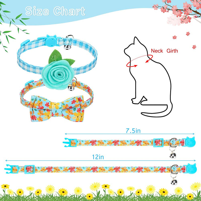 PUPTECK Adjustable Breakaway Cat Collars - 2 Pack Kitten Collars with Bells and Removable Bowtie and Flower, Cute Spring Summer Cat Collars, Soft and Comfortable Blue - PawsPlanet Australia