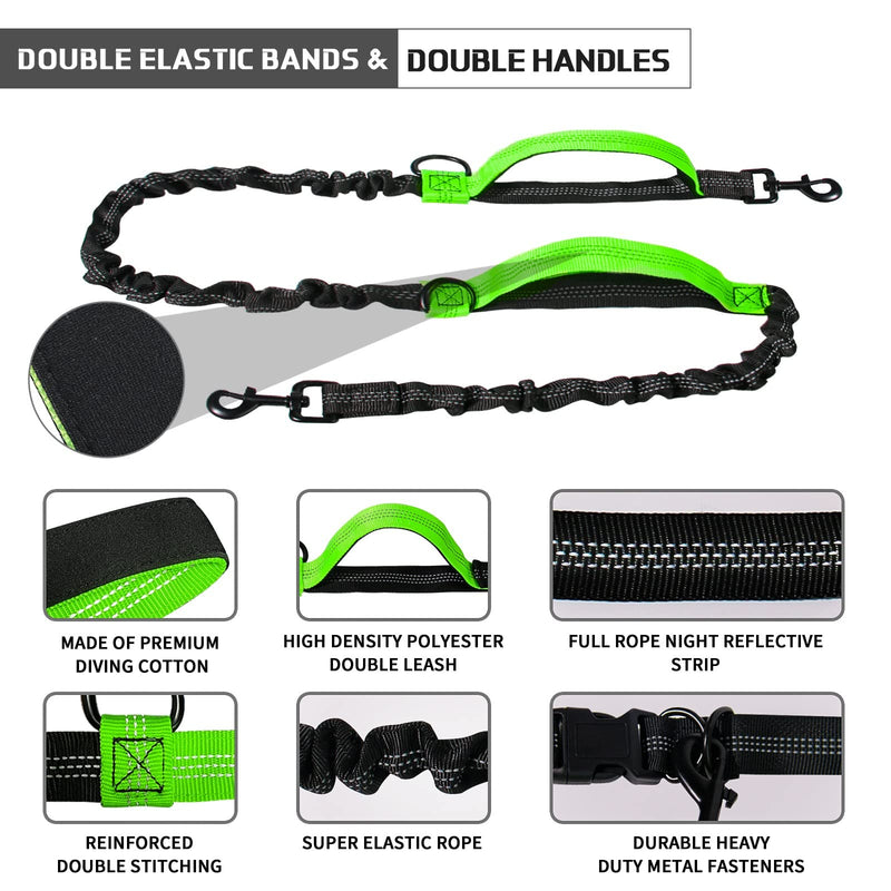 Jogging leash for dogs, Unipampa hands-free dog leash, hand-free dog leash, jogging dog leash, with waist strap, reflective seams, 120-170 cm, double handle, for small dogs, medium-sized dogs... Green - PawsPlanet Australia