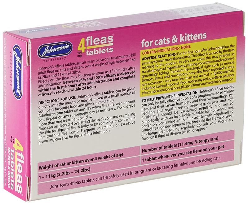 Johnsons Veterinary Products 4Fleas Tablets for Cats and Kittens, Pack of 3 - PawsPlanet Australia