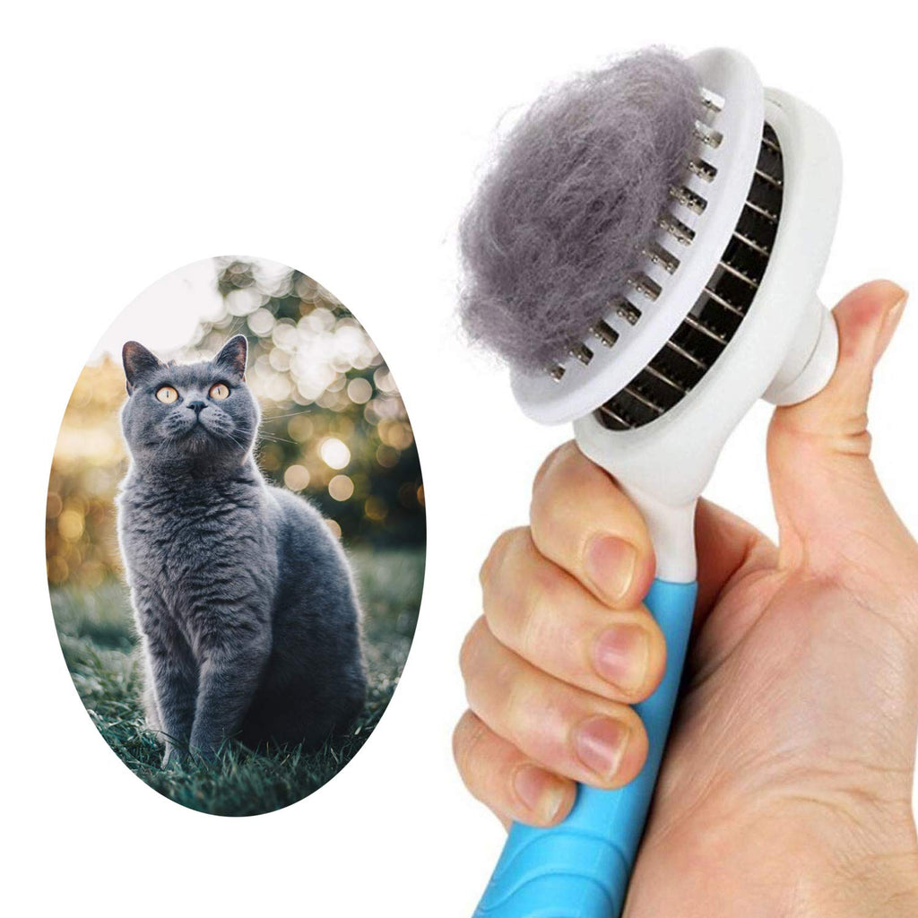 Cat Brush, Self-Cleaning Slicker Brush Improved Removes Undercoat Dog Brush Dog Brush Cat Brush Short to Long Hair Suitable Gentle Cat Brush Slicker Brush Upgraded (Blue) Blue - PawsPlanet Australia