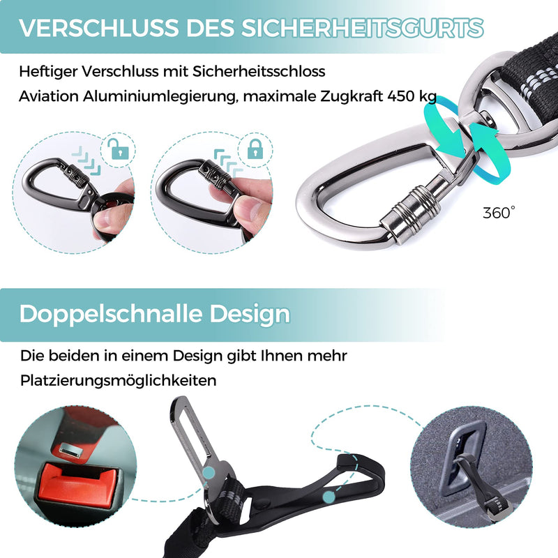EVANGTOR dog car seat belt, car seat belt for seats and trunk, dog belt for the car, suitable for all dog breeds, with night reflective strips and emergency damping cord - PawsPlanet Australia