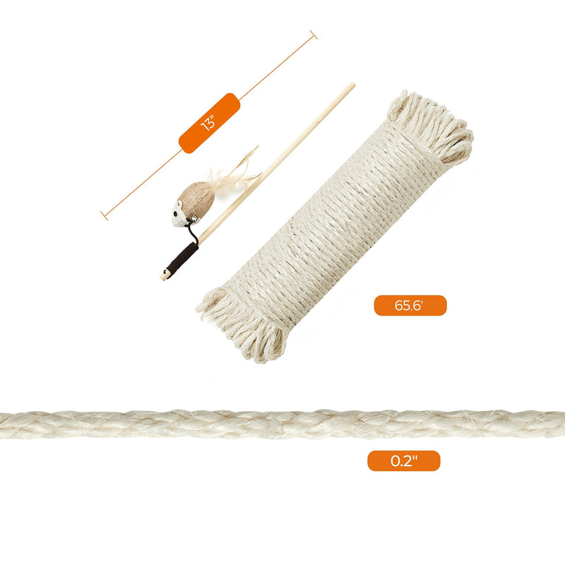FEANDREA Replacement Sisal Rope for Cat Trees and Scratching Boards, with a 13 Inches Long Toy Stick, Beige 65.6 Feet - PawsPlanet Australia
