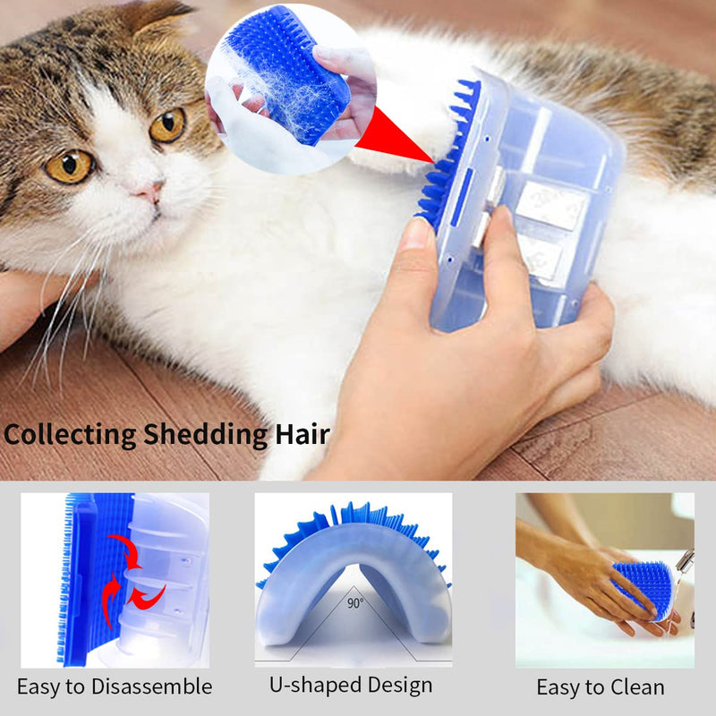Cat Self Groomer, Wall Corner Groomers Cat Brush Self Massage Comb, 2 Pack Soft Grooming Brush Tool with Catnip, Scratch Massager Toy for Kitten Puppy (Blue) Blue - PawsPlanet Australia