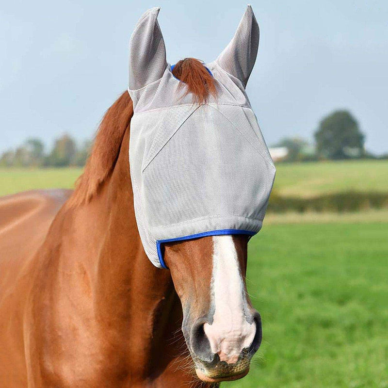 equilibrium Field Relief Midi Fly Mask With Ears Grey Blue - Easy Stretch UV Sun Protection and SPF Properties S - PawsPlanet Australia