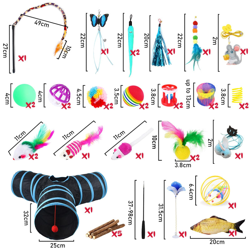 TAVADA cat toy set with cat tunnel, 38 pieces cat toys, also includes balls, tumblers, feather toys, toy mice, cat toys variety toy set - PawsPlanet Australia