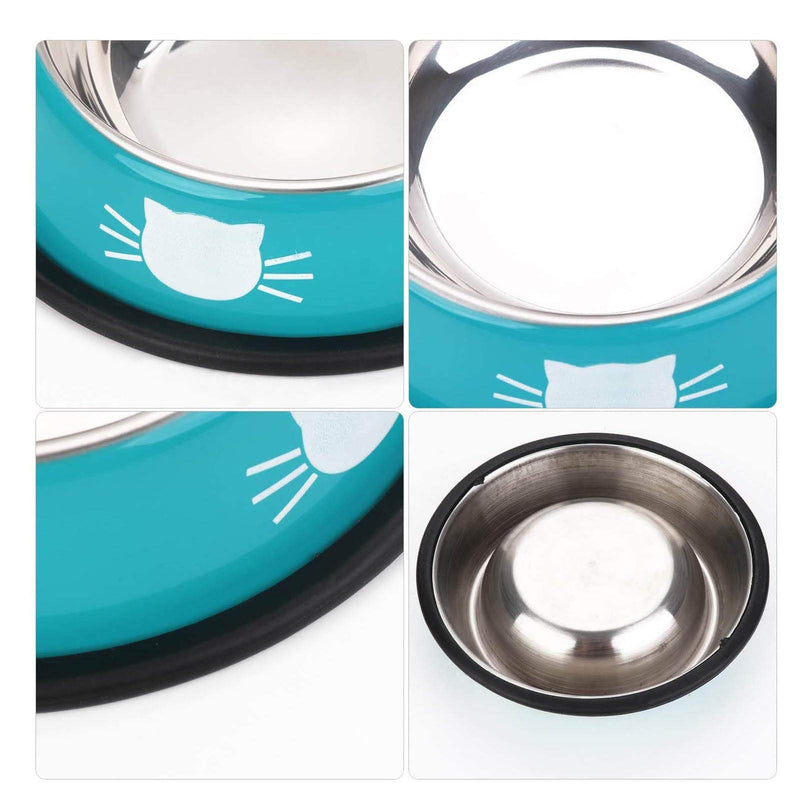 SUOXU Cat Bowls, Stainless Steel Colorful Cat Food Bowl, Non-slip Pet Water Bowl, Puppies Feeding Bowl, Set of 3 Metal Cat Bowl With Silent Pet Feeding(Blue/Purple/Green) Blue/purple/green - PawsPlanet Australia