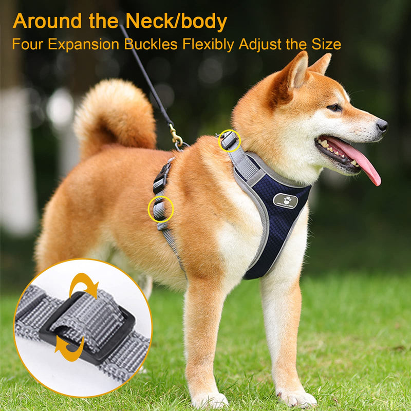 Reflective Dog Harness for Dogs No Choking Adjustable Dog Vest Straps No-Pull Adjustable Dog Harnesses Breathable Harness for Small Medium Large Dog Dark Blue L - PawsPlanet Australia