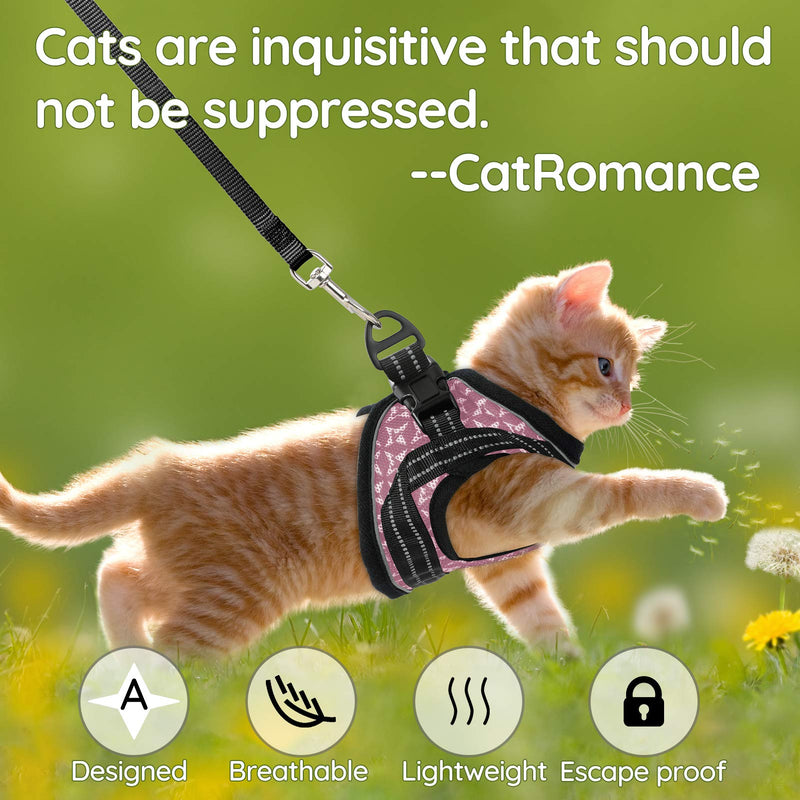 CatRomance Cat Harness and Leash, Escape Proof Kitten Harness and Leash Set for Walking, Adjustable Cat Vest Harness for Kittens, Breathable Kitty Harness with Reflective Strips and Easy Control S: Chest 10.5 - 11.5"|Weight 3.3-6.6 lbs Pink - PawsPlanet Australia