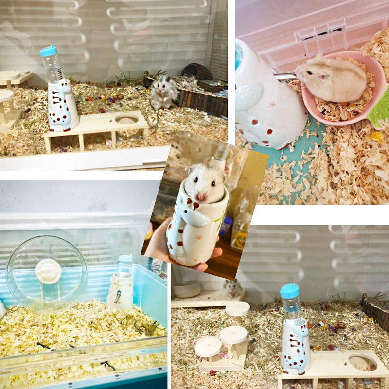 BIGCAKE Hamster Water Bottle, Ceramics Small Animals No Drip Standing Drinking Waterer with Holder for Syrian Hamster Dwarf Hamsters Mice Hedgehog Gerbil Rat Blue - PawsPlanet Australia