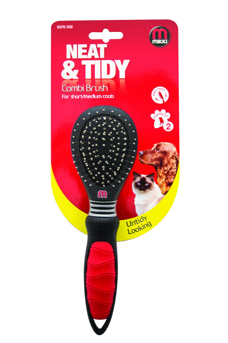 Mikki Dog, Cat Combi Brush Removes Knots, Tangles -2 sided -Nylon and Ball Pin for Medium to Large Pet - PawsPlanet Australia