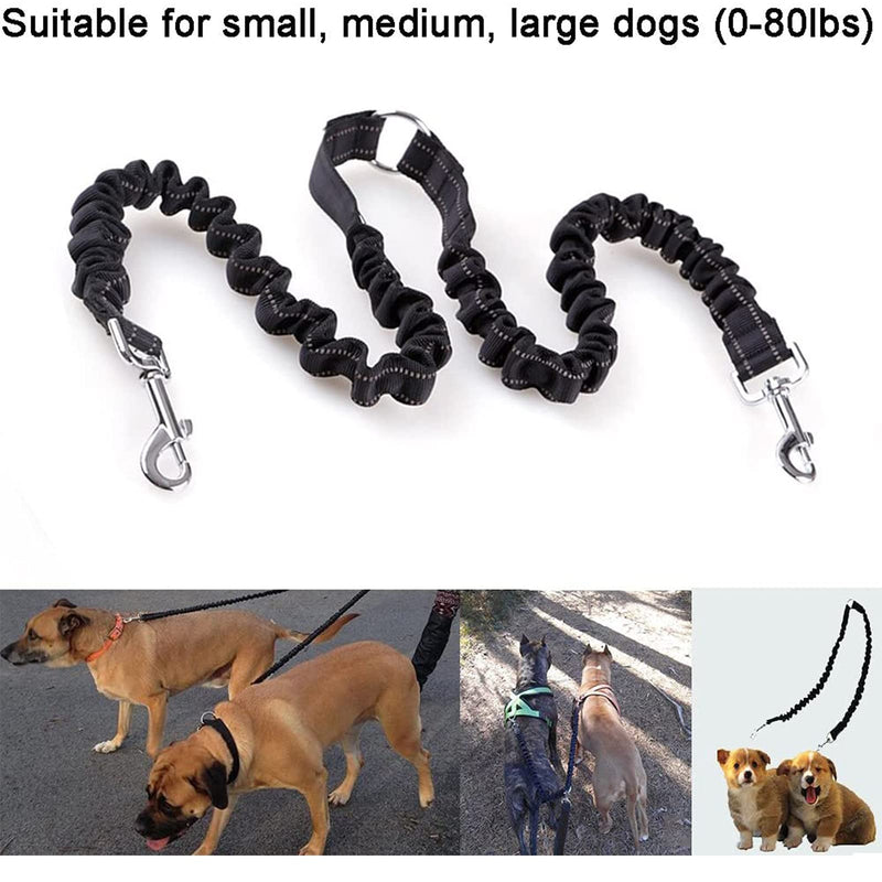 MEKEET Bungee Double Dog Coupler Lead, No Tangle Two 2 Dog Leash and Splitter for Walking Puppy Small Medium Large dog (Black) Black - PawsPlanet Australia
