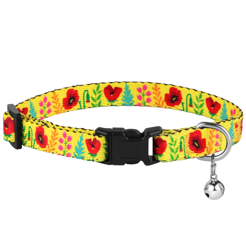 [Australia] - CollarDirect Cat Collar with Bell Floral Pattern 2 Pack Set Flower Adjustable Safety Breakaway Collars for Cats Kitten Black + Yellow 