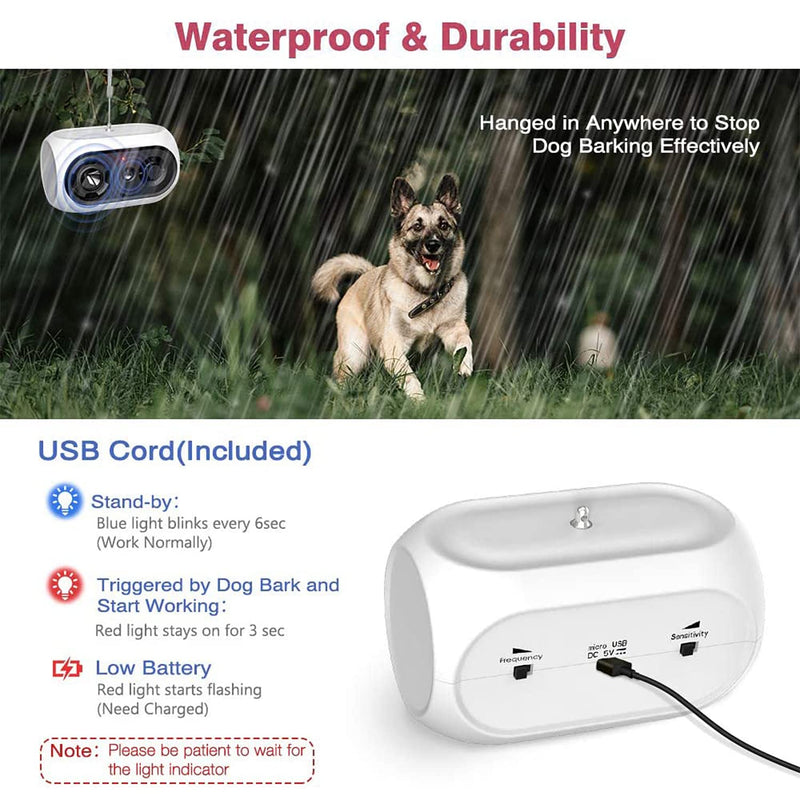 Anti Barking Device, 50 Feet Waterproof Sonic Durable Dog Bark Deterrents, Ultrasonic Dog Training Stopping Barking Control Device Stopper with 3 Adjustable Level Humane Safe for Dogs, Indoor Outdoor Anti bark device-White - PawsPlanet Australia