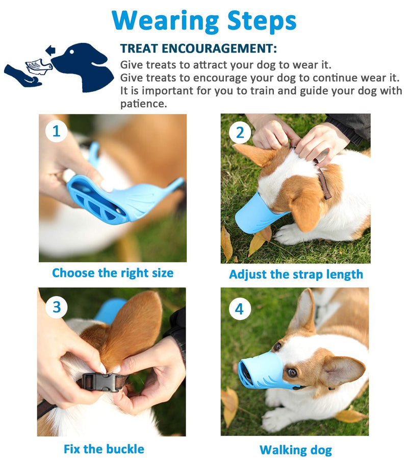 [Australia] - LUCKYPAW Dog Muzzle for Small Dogs Corgi Poodle to Prevent Barking, Biting, and Chewing, Soft Duck Silicone Mouth Cover with Adjustable Strap S Blue 