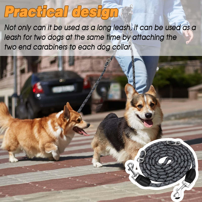 Dog leash with 2 carabiners, 2 rings, reflective, adjustable double leash, 2.6 m, multifunctional dog leash for large and medium-sized dogs - PawsPlanet Australia