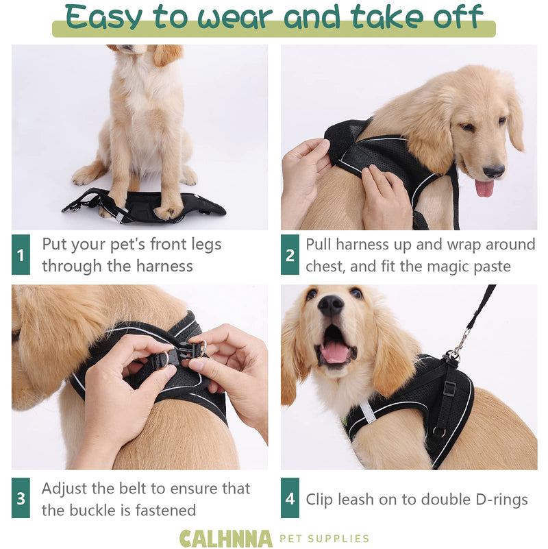 Dog Harnesses for Small Pets-Adjustable Dog Vest Harness with Reflective- Dual Flexible Breathable Cat Harness for All-Weather, with Dog Poop Bag Holder and Leash(Black, S) S (chest 11.8-13.3'') Black - PawsPlanet Australia