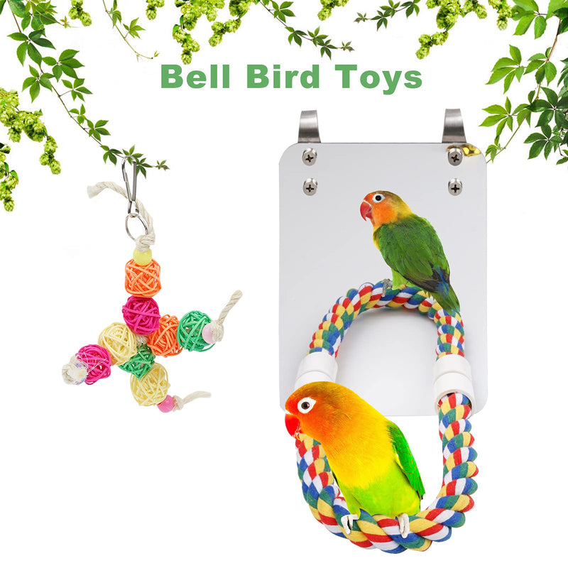 GEKUPEM 7 Inch Bird Mirror with Rope Perch Cockatiel Mirror Parrot Rattan Balls Hanging Bell Toys,for Small and Medium Parakeet Cockatiel Conure Finch Canaries - PawsPlanet Australia