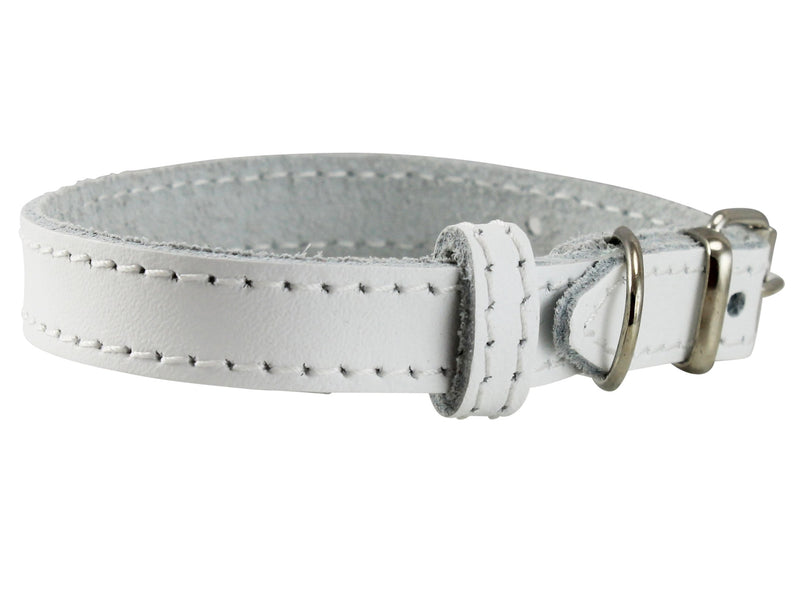 [Australia] - Genuine Leather Dog Collar for Smallest Dogs and Puppies 3 Sizes White Neck: 8"-9.75"; 3/8" Wide 