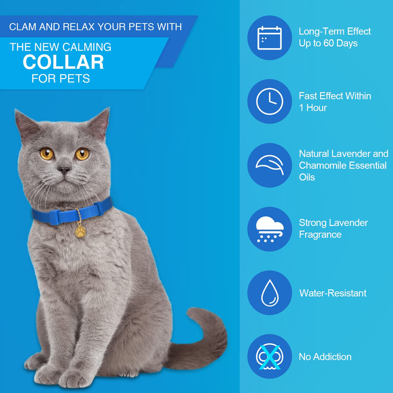 Weewooday 4 Pcs Calming Cats Collar Adjustable Cat Calm Collar Lavender Scent Relaxing Cat Collar with 2 Pendant for Puppies Cats Reduce Stress Aggression Anxious, up to 15 Inches Blue - PawsPlanet Australia