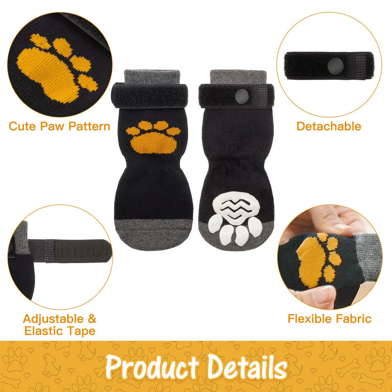 SCIROKKO 3 Pairs Anti-Slip Dog Socks - Adjustable Pet Non-Slip Paw Protection with Golden Paw Pattern for Puppy Doggy Indoor Traction Control Wear on Floor S - Paw width 2.15 in - PawsPlanet Australia