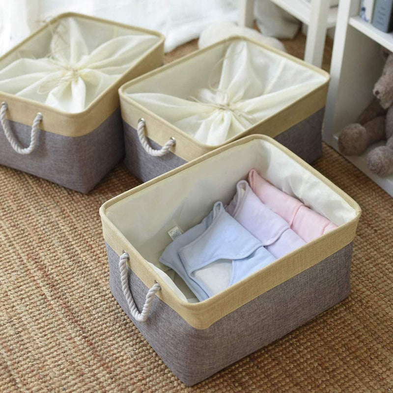 ECOSCO Pet Toy and Accessory Storage Bin, Basket Chest Organizer with Handles and Drawstring Closure for Organizing Pet Cat Toys,Dog Chew Toys (Gray&beige-16x12x12 in) Gray&beige-16x12x12 in - PawsPlanet Australia