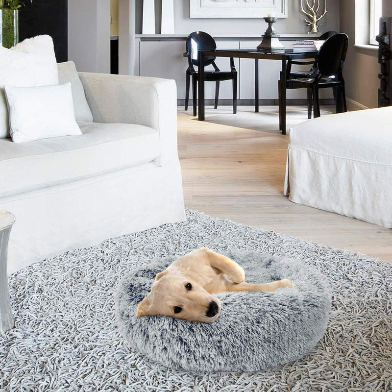 [Australia] - SHU UFANRO Dog Beds for Medium Small Dogs Round, Cat Cushion Bed, Pet Beds Cozy Fur Donut Cuddler Improved Sleep, Orthopedic Relief, Washable(Multiple Sizes) 23" x 23" Grey 