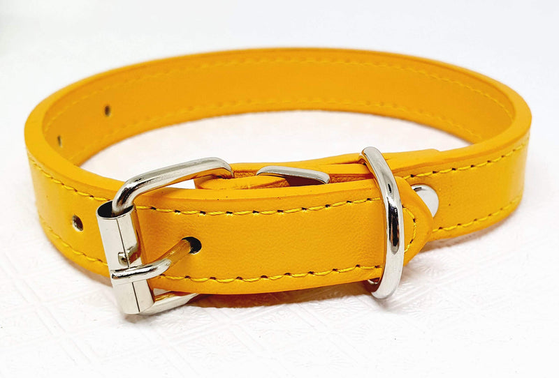 Durable Light Weight Soft Leather Collar For Small Dogs Cats Pets, Length -30 cm (11.8") (Yellow) Yellow - PawsPlanet Australia