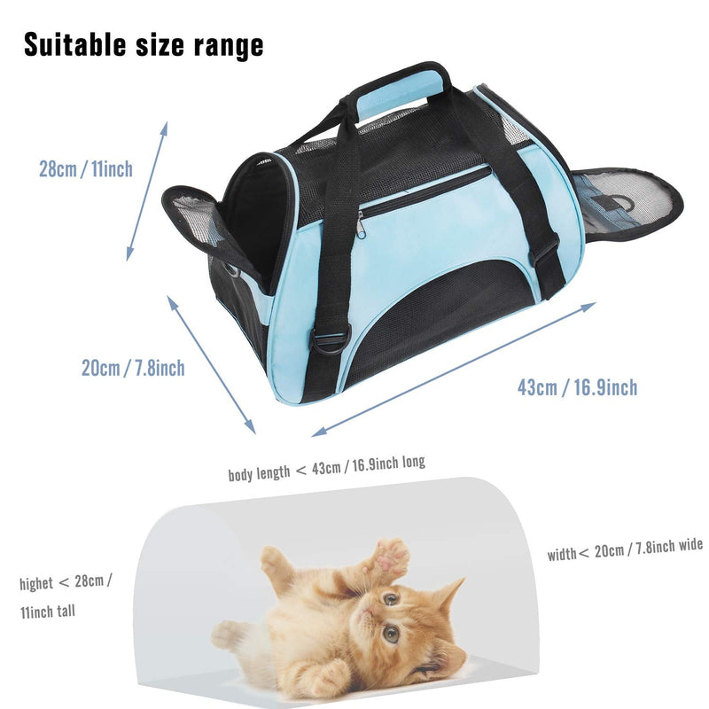 DAWOO Cat Carrier Airline-Approved Travel Pet Carrier,Dog Carrier,Suitable for Small and Medium-Sized Cats and Dogs (43 * 20 * 28cm,Blue) 43*20*28cm,Blue - PawsPlanet Australia