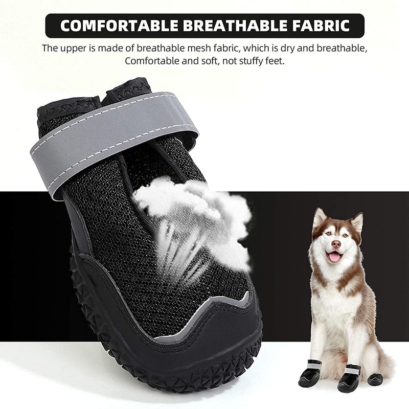 Hcpet Dog Boots, Breathable Dog Shoes for Summer, Mesh Paw Protectors with Reflective Strips for Small Medium Large Dogs 4PCS Black-Mesh rubber diamond 1#(W1.38) - PawsPlanet Australia